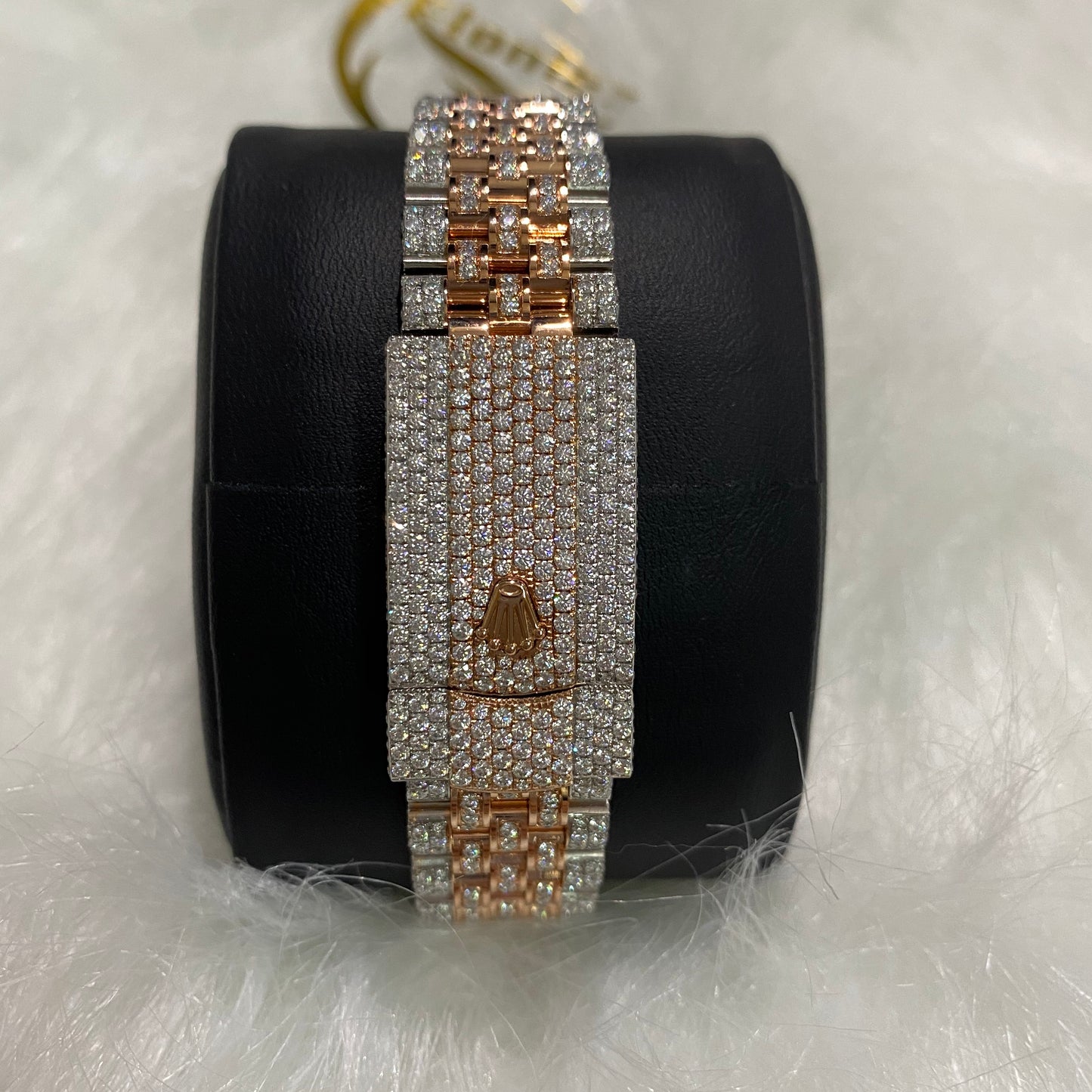 ROLEX DATEJUST MOISSANITE WATCH WITH ROSE GOLD ROMAN DIAL – TWO-TONE FULL ICED EDITION