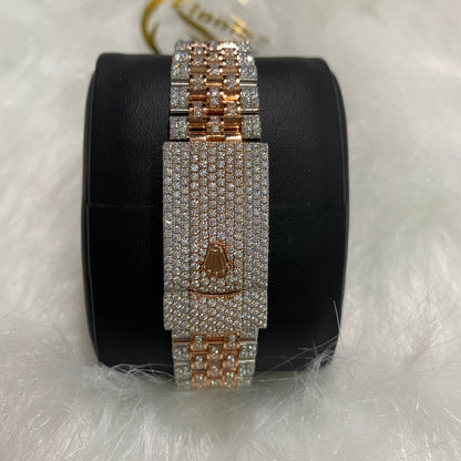 ROLEX DATEJUST MOISSANITE WATCH WITH ROSE GOLD ROMAN DIAL – TWO-TONE FULL ICED EDITION