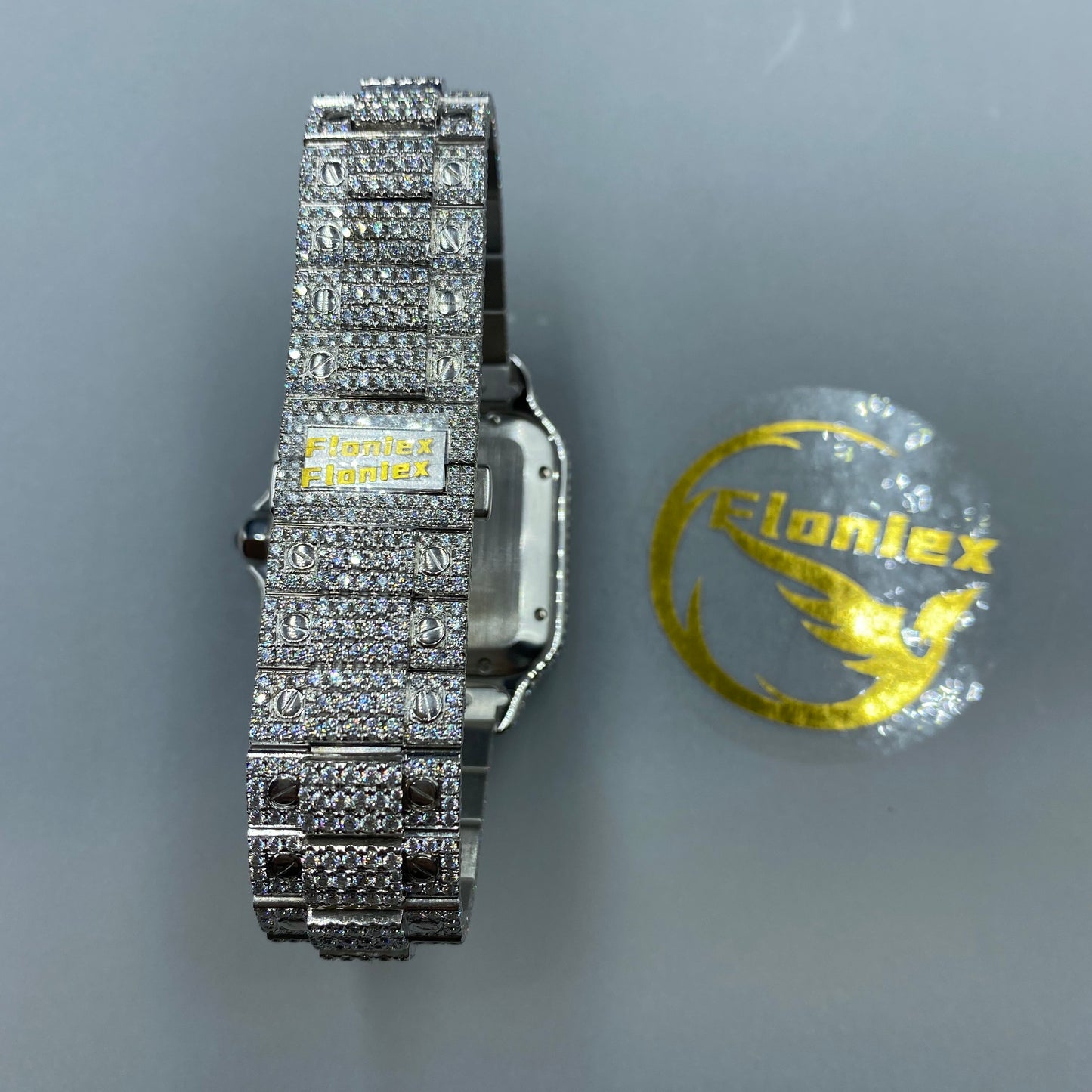 CARTIER SANTOS MOISSANITE WATCH WITH ROMAN NUMERAL DIAL – FULLY ICED OUT EDITION
