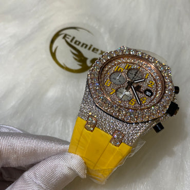 AUDEMARS PIGUET ROYAL OAK MOISSANITE – ROSE GOLD YELLOW DIAL WITH YELLOW STRAP