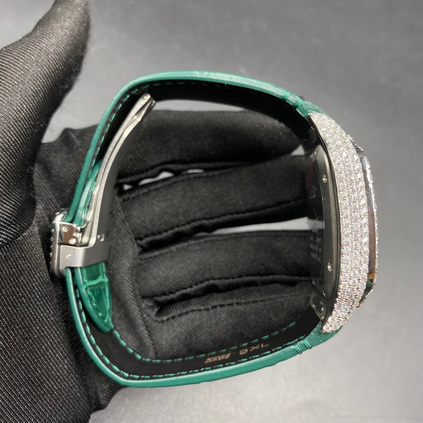 CARTIER SANTOS MOISSANITE WATCH WITH EMERALD GREEN DIAL – GREEN LEATHER STRAP EDITION