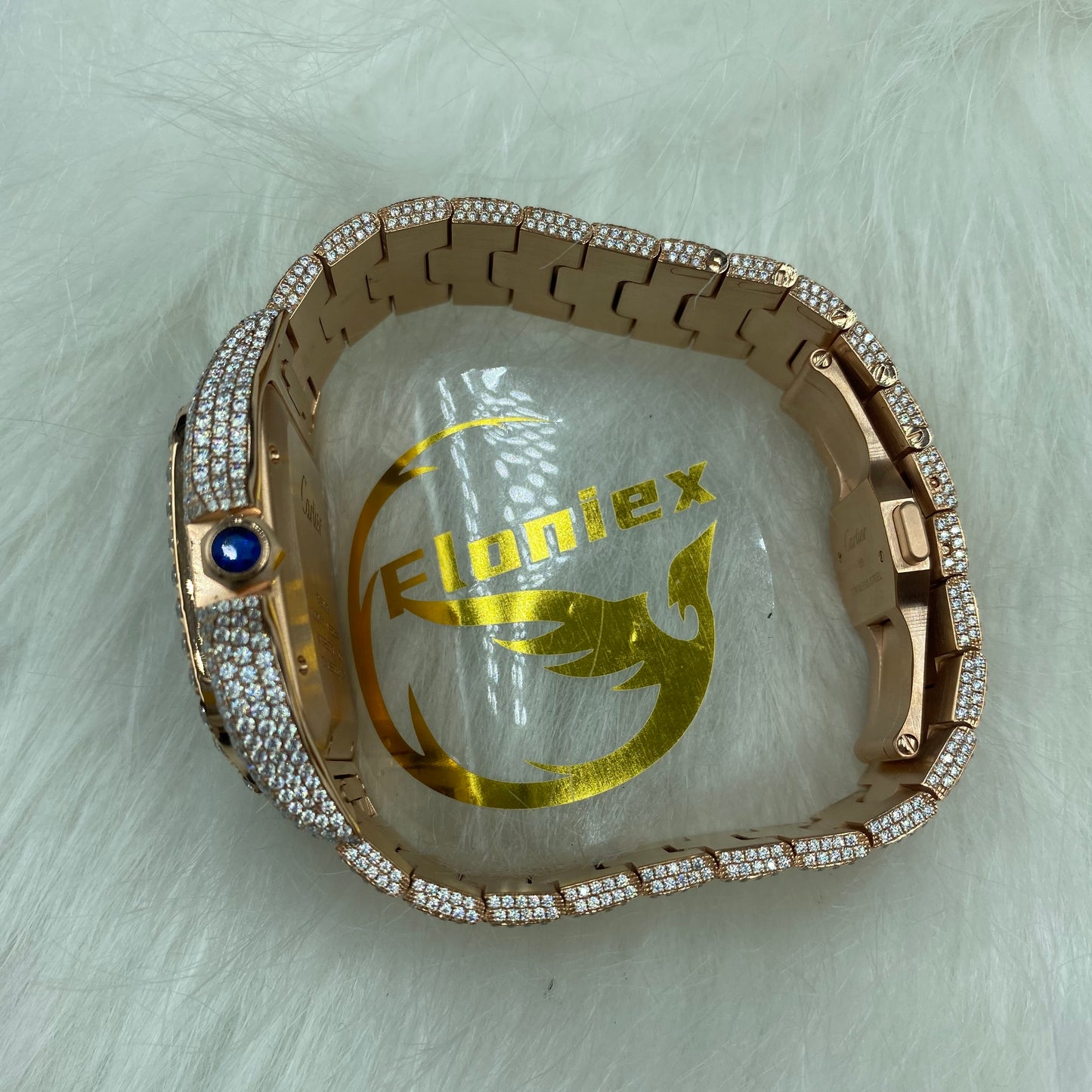 CARTIER SANTOS MOISSANITE WATCH WITH ARABIC DIAL – ROSE GOLD FINISH EDITION