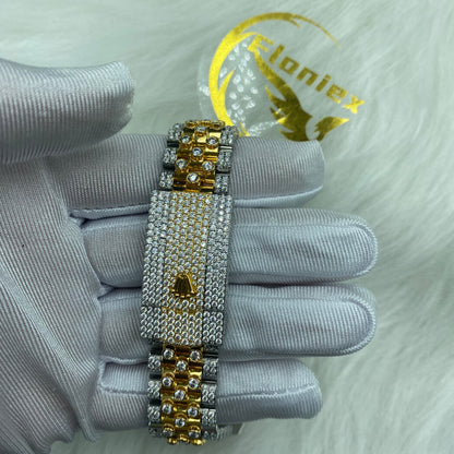 ROLEX DATEJUST MOISSANITE WATCH WITH ROMAN DIAL – TWO-TONE GOLD AND DIAMOND BEZEL EDITION