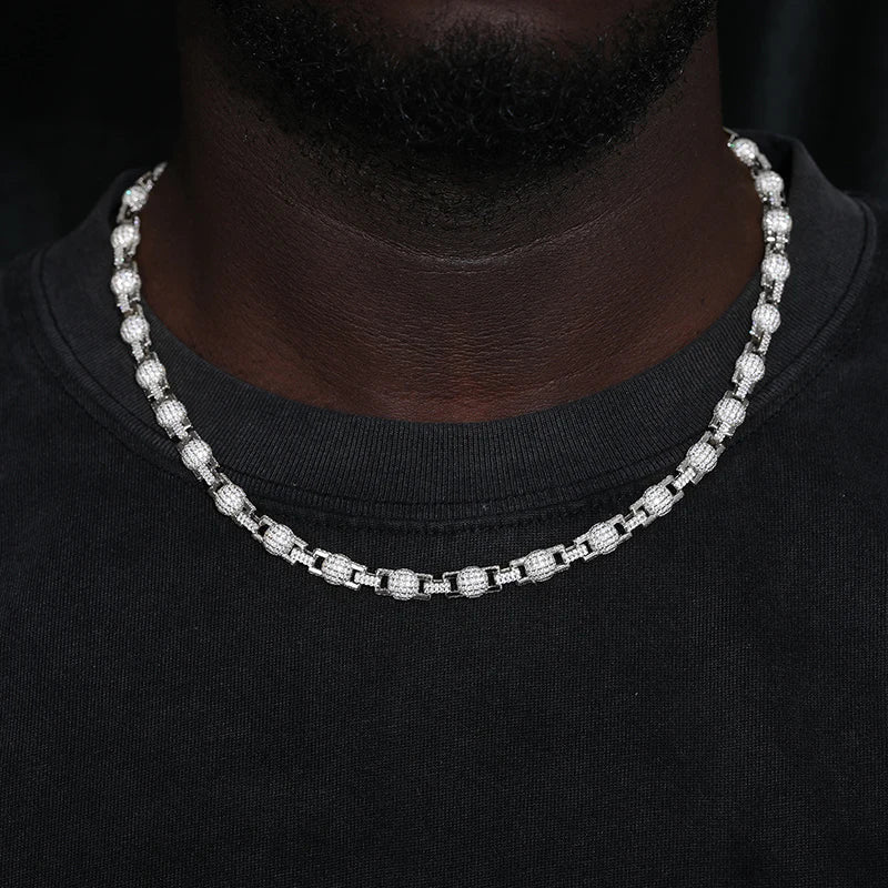 S925 Iced Moissanite Beaded Ball Link Bracelet or Necklace - 7mm