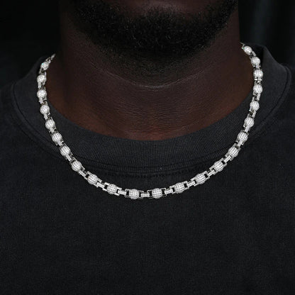 S925 Iced Moissanite Beaded Ball Link Bracelet or Necklace - 7mm
