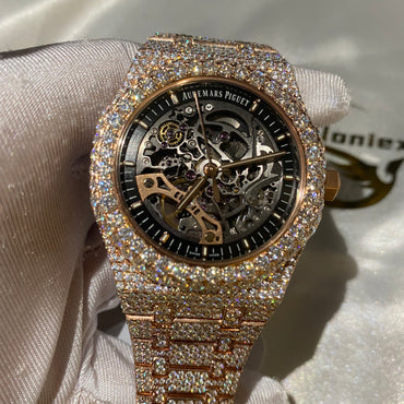 AUDEMARS PIGUET ROYAL OAK MOISSANITE – ROSE GOLD SKELETON FULL ICED