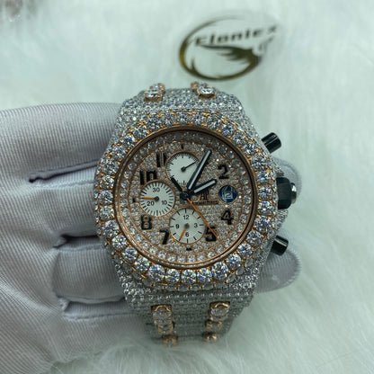 AUDEMARS PIGUET ROYAL OAK MOISSANITE WATCH WITH ARABIC DIAL – FULL ICED TWO-TONE