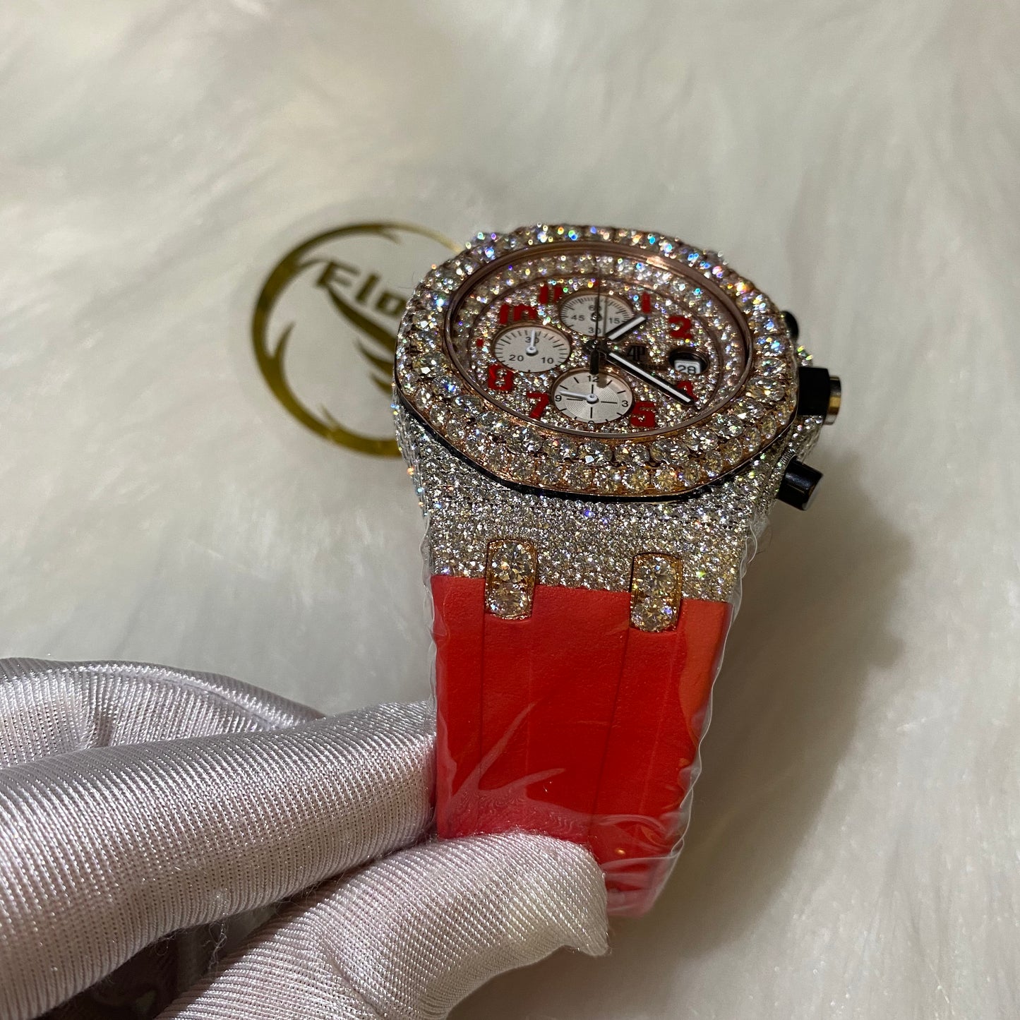 AUDEMARS PIGUET ROYAL OAK MOISSANITE – ROSE GOLD RED DIAL WITH RED STRAP