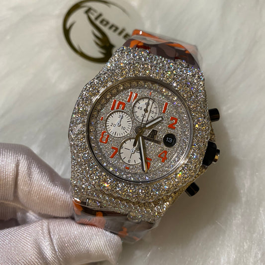 AUDEMARS PIGUET ROYAL OAK MOISSANITE – ORANGE DIAL WITH CAMO STRAP
