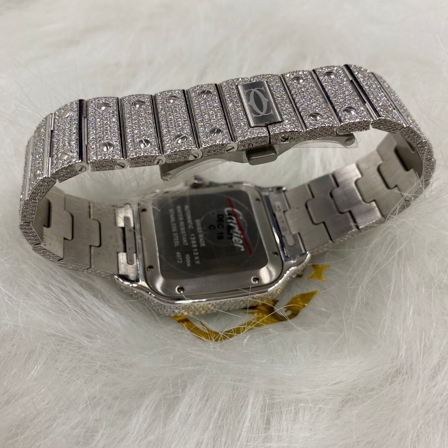 CARTIER SANTOS MOISSANITE WATCH WITH ARABIC DIAL – FULLY ICED OUT FINISH