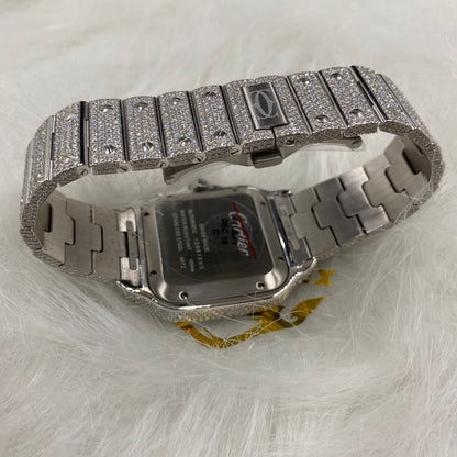 CARTIER SANTOS MOISSANITE WATCH WITH ARABIC DIAL – FULLY ICED OUT FINISH