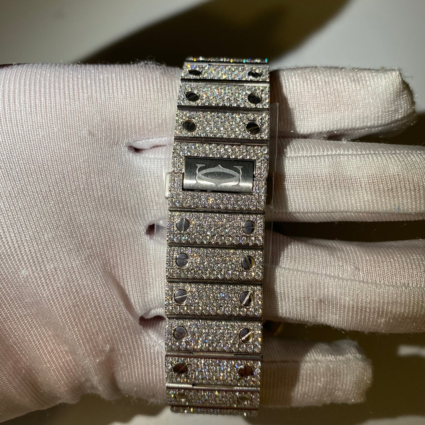 CARTIER SANTOS MOISSANITE WATCH WITH SKELETON DIAL – FULLY ICED OUT FINISH