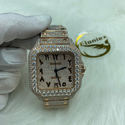 CARTIER SANTOS MOISSANITE WATCH WITH ARABIC DIAL – ROSE GOLD FINISH EDITION