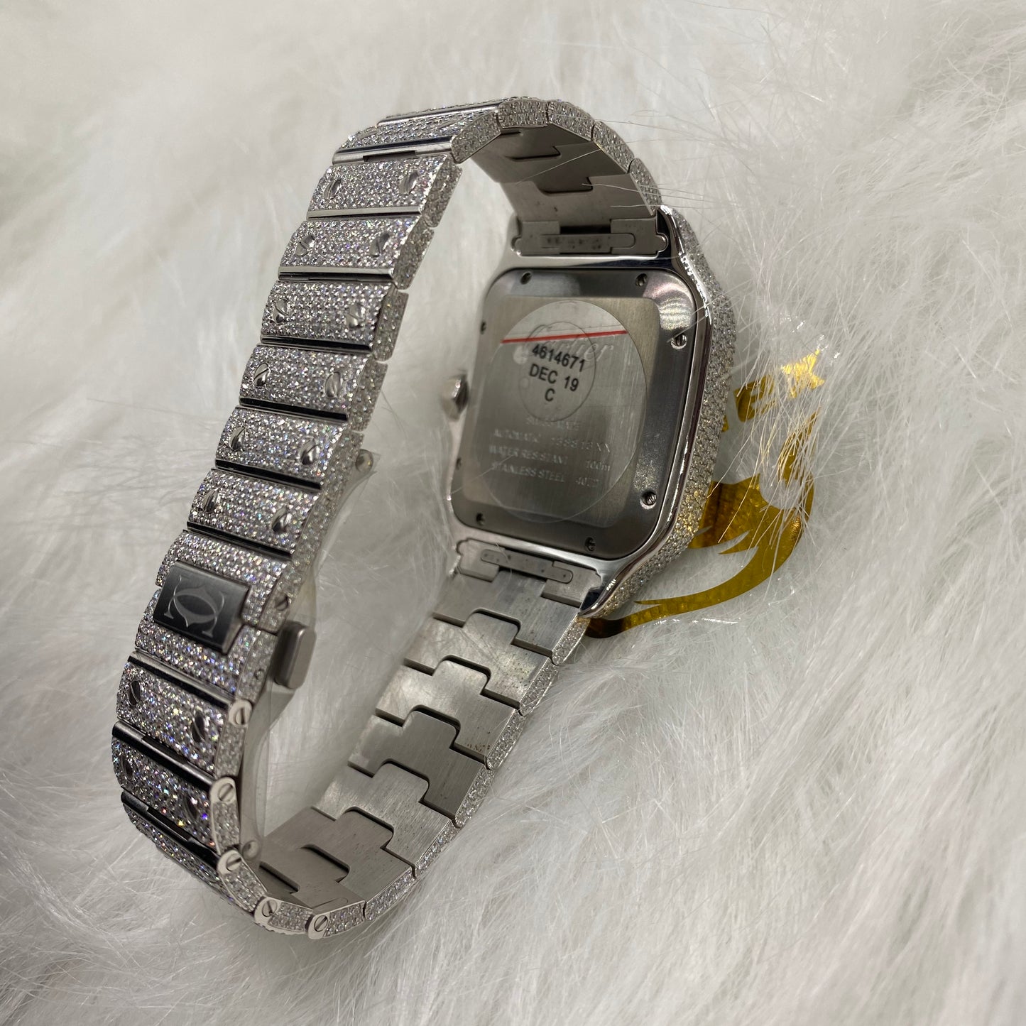 CARTIER SANTOS MOISSANITE WATCH WITH ARABIC DIAL – FULLY ICED OUT FINISH