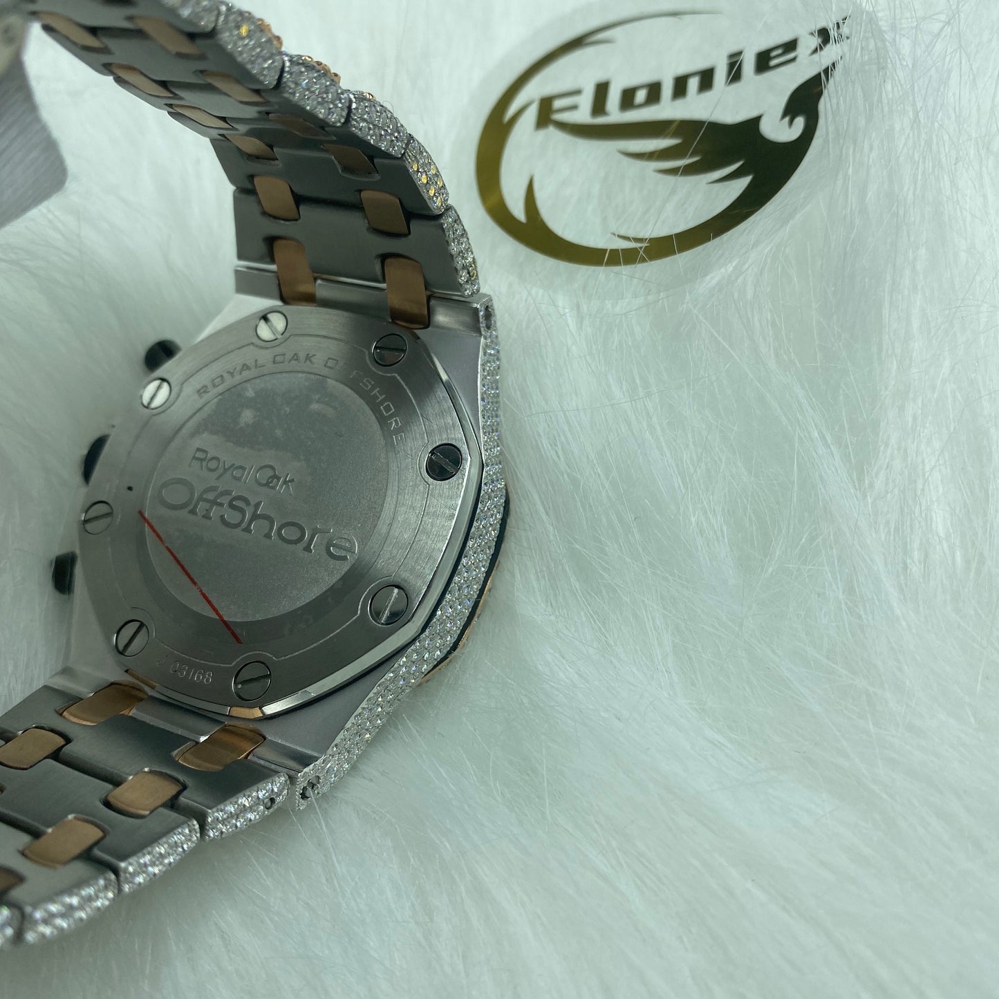AUDEMARS PIGUET ROYAL OAK MOISSANITE WATCH WITH ARABIC DIAL – FULL ICED TWO-TONE