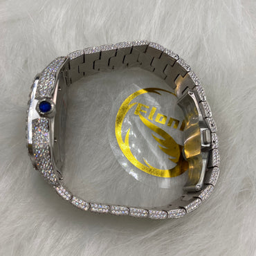 CARTIER SANTOS MOISSANITE WATCH WITH ARABIC DIAL – FULLY ICED OUT FINISH