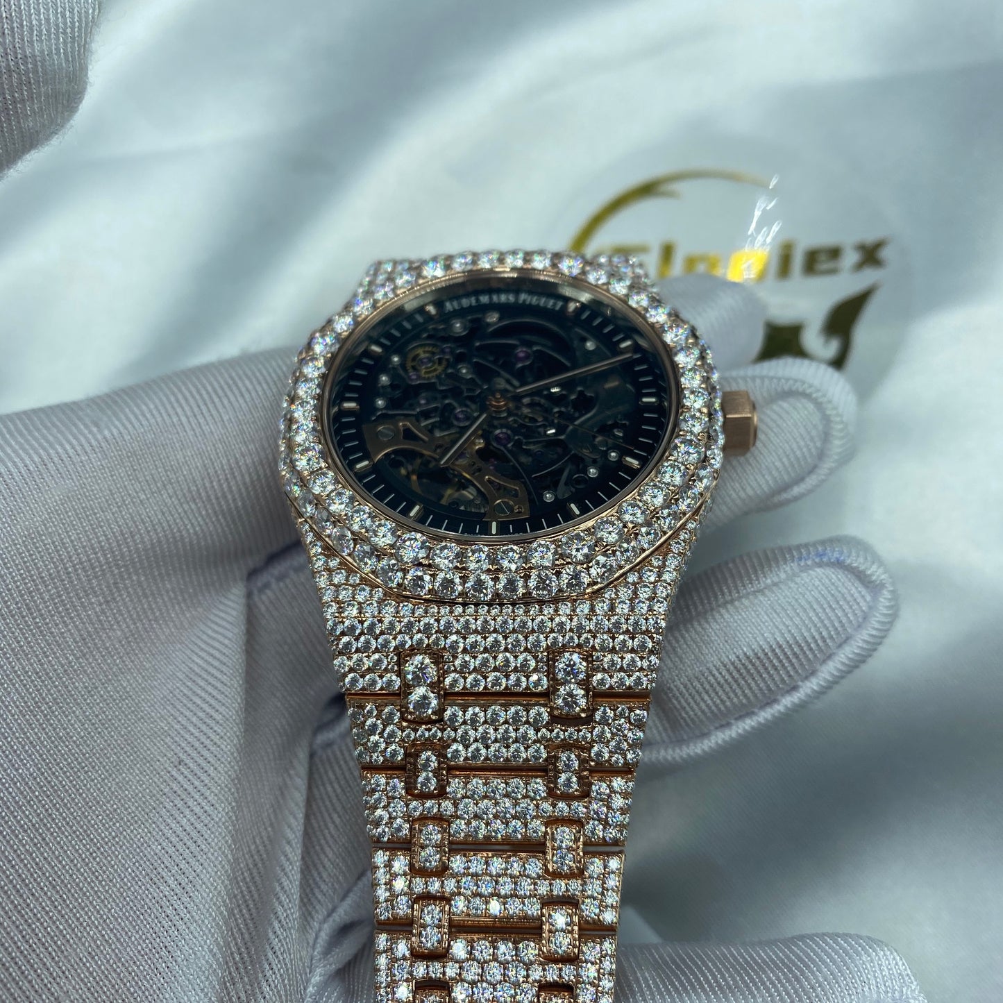 AUDEMARS PIGUET ROYAL OAK MOISSANITE – ROSE GOLD SKELETON FULL ICED