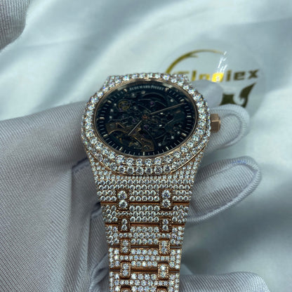 AUDEMARS PIGUET ROYAL OAK MOISSANITE – ROSE GOLD SKELETON FULL ICED