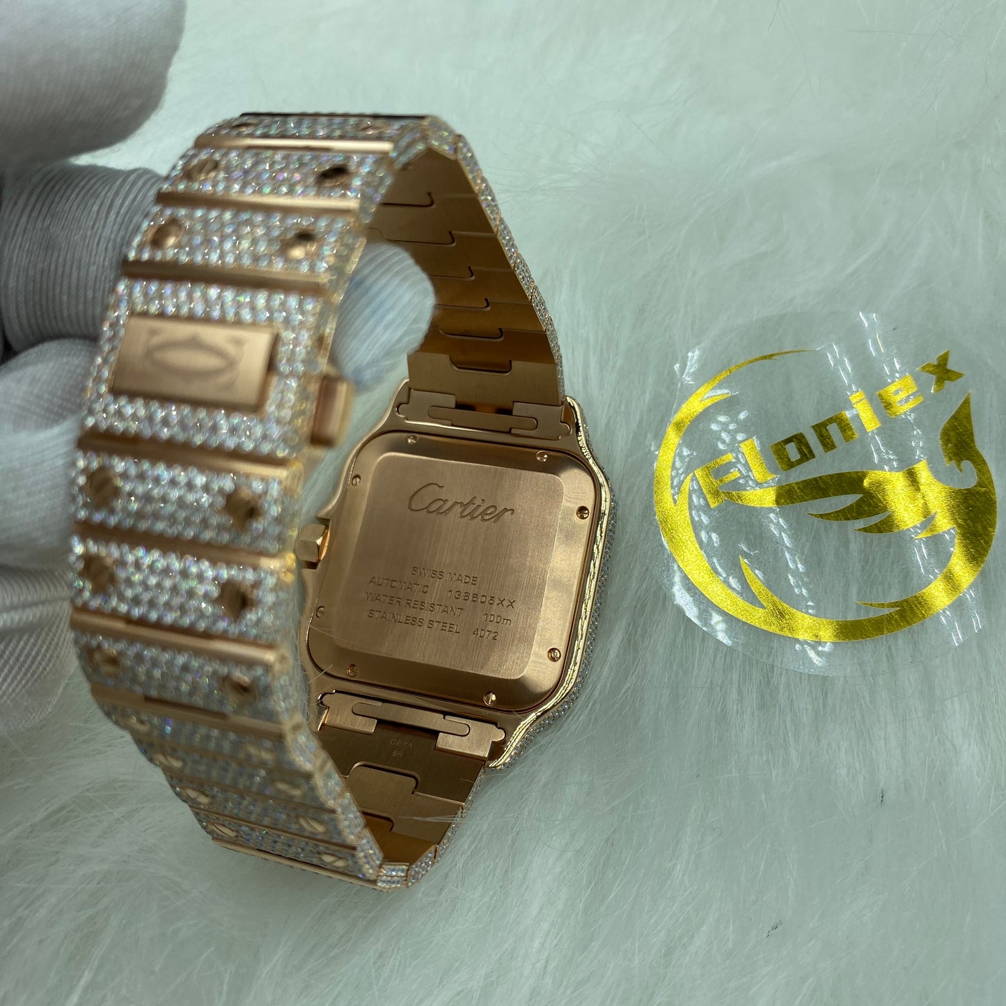 CARTIER SANTOS MOISSANITE WATCH WITH ARABIC DIAL – ROSE GOLD FINISH EDITION