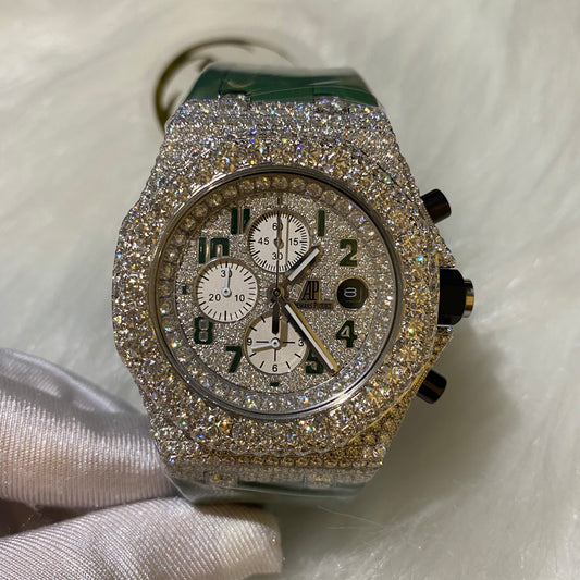 AUDEMARS PIGUET ROYAL OAK MOISSANITE – SILVER DIAL WITH GREEN CAMO STRAP