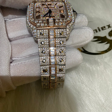 CARTIER SANTOS MOISSANITE WATCH WITH ROMAN NUMERAL DIAL – TWO-TONE EDITION