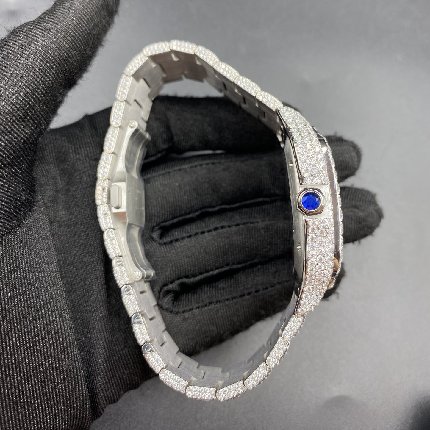 CARTIER SANTOS MOISSANITE WATCH WITH BORDEAUX DIAL – DIAMOND ROMAN NUMERAL EDITION