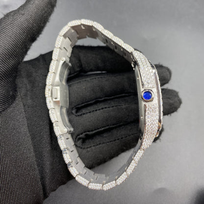 CARTIER SANTOS MOISSANITE WATCH WITH BORDEAUX DIAL – DIAMOND ROMAN NUMERAL EDITION