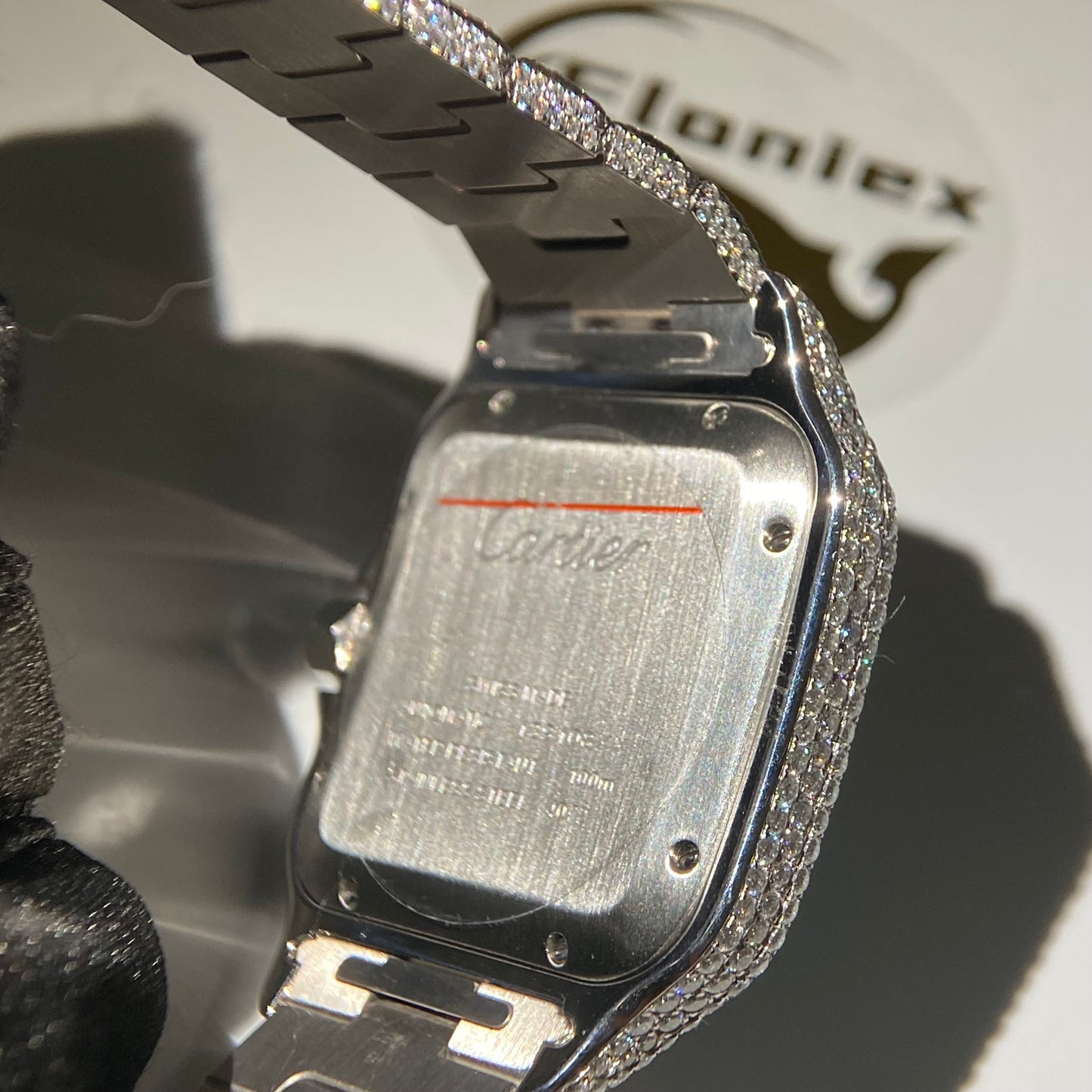 CARTIER SANTOS MOISSANITE WATCH WITH LIGHT BLUE DIAL – FULL ICED OUT