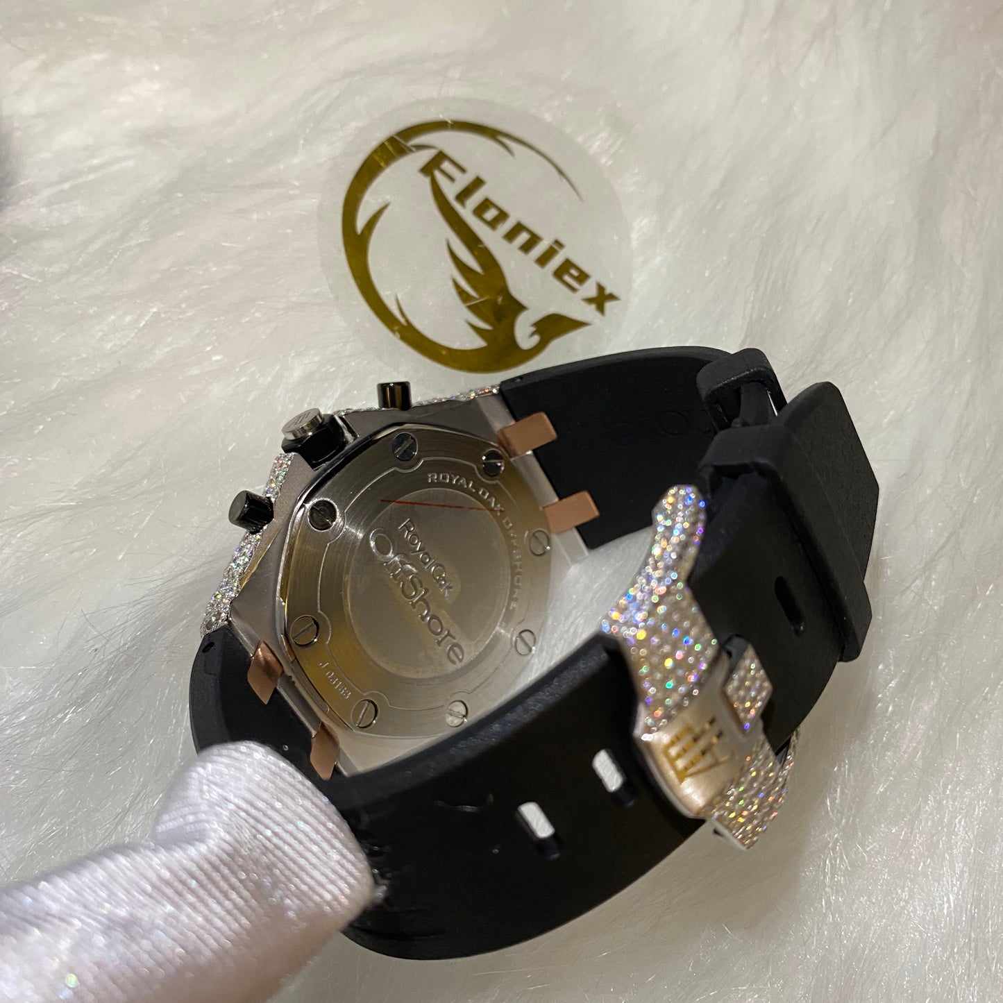 AUDEMARS PIGUET ROYAL OAK MOISSANITE – ROSE GOLD ARABIC DIAL WITH BLACK STRAP