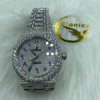 AUDEMARS PIGUET ROYAL OAK MOISSANITE – BLUE ARABIC DIAL FULL ICED