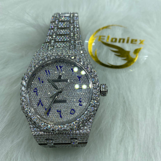 AUDEMARS PIGUET ROYAL OAK MOISSANITE – BLUE ARABIC DIAL FULL ICED