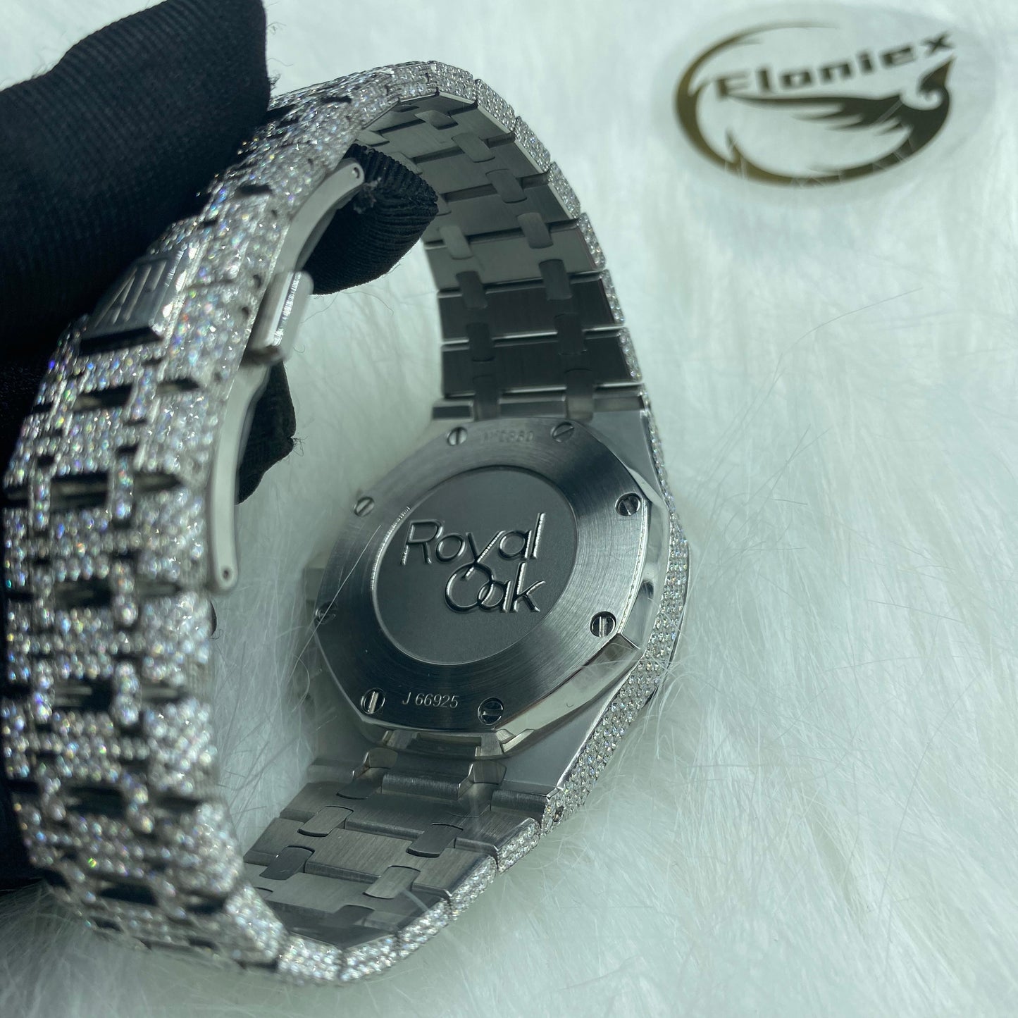AUDEMARS PIGUET ROYAL OAK MOISSANITE WATCH WITH RAINBOW BEZEL – FULL ICED