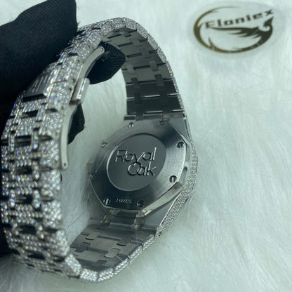 AUDEMARS PIGUET ROYAL OAK MOISSANITE WATCH WITH RAINBOW BEZEL – FULL ICED
