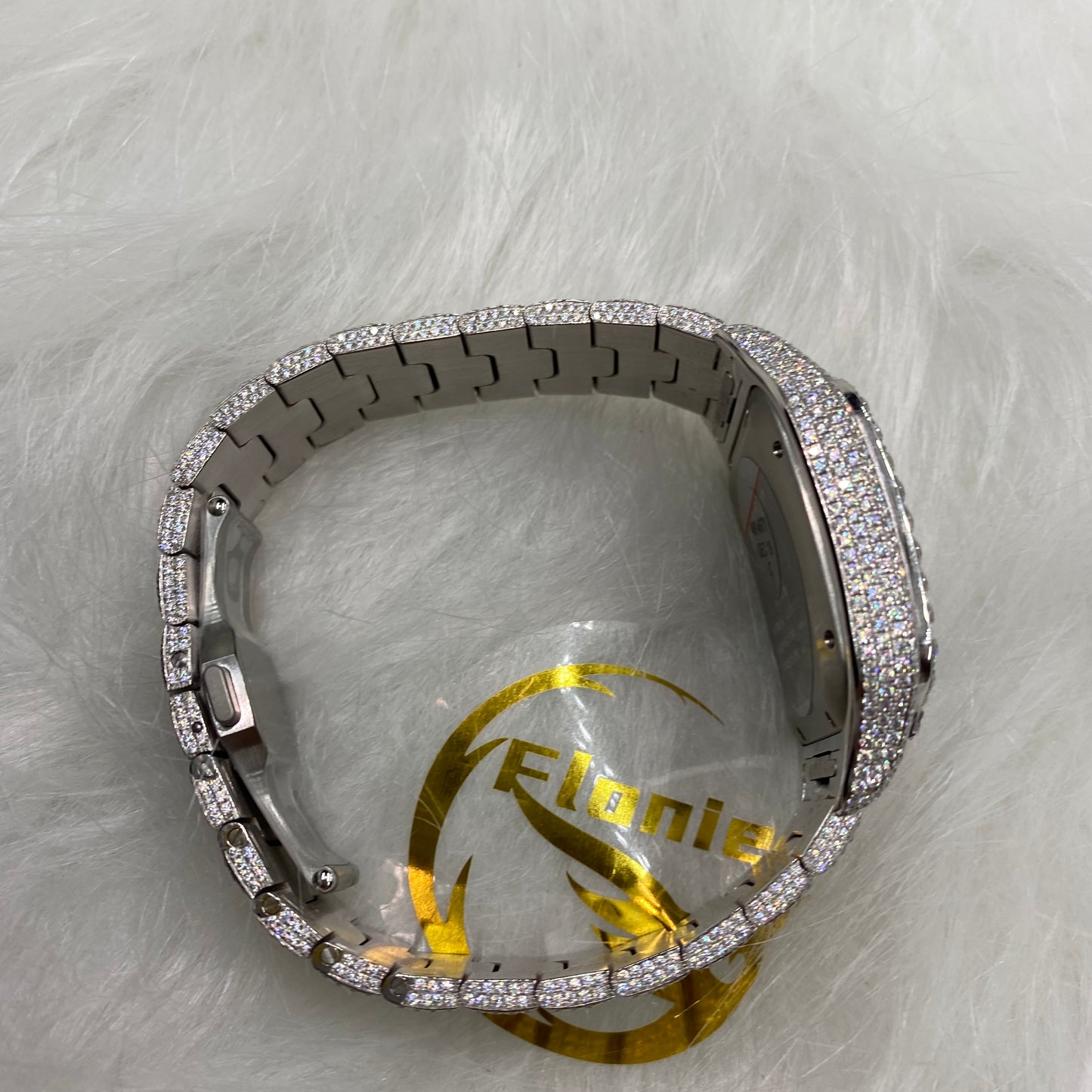 CARTIER SANTOS MOISSANITE WATCH WITH ARABIC DIAL – FULLY ICED OUT FINISH