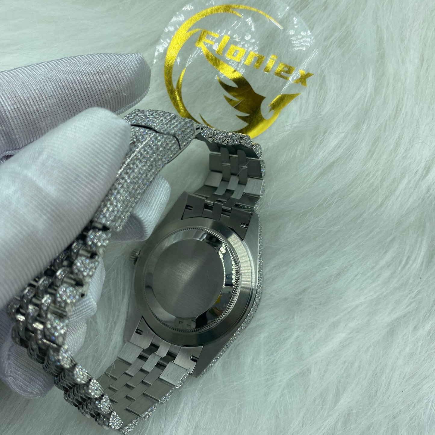 ROLEX DATEJUST MOISSANITE WATCH WITH ARABIC DIAL – FULL SILVER ICED OUT EDITION