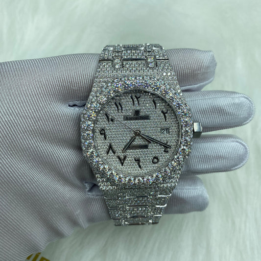 AUDEMARS PIGUET ROYAL OAK MOISSANITE – ARABIC DIAL SILVER FULL ICED