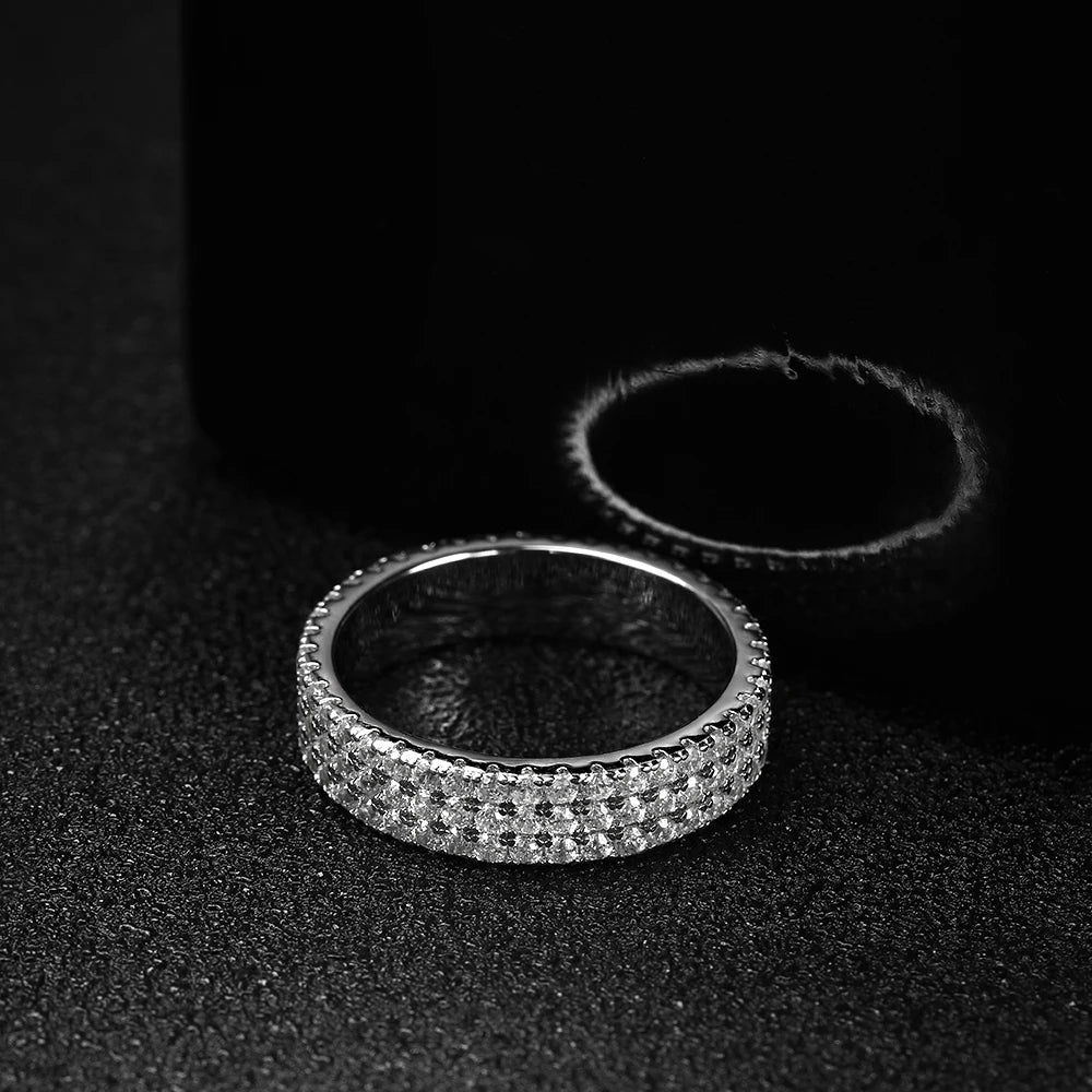 S925 Fully Moissanite 3 Rows Eternity Ring - White Gold