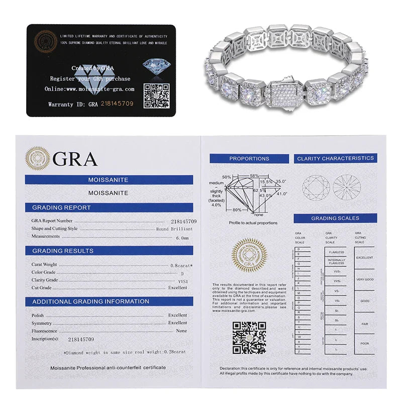S925 Moissanite Clustered Tennis Bracelet - 5/6.5/8mm