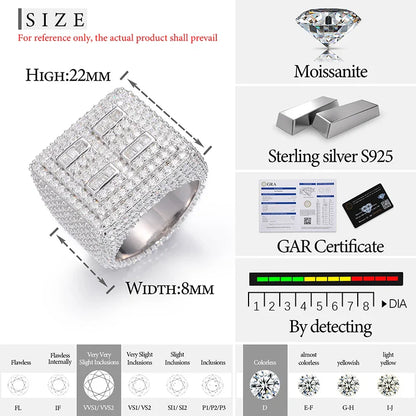 S925 Fully Moissanite Micro Pave Square Ring