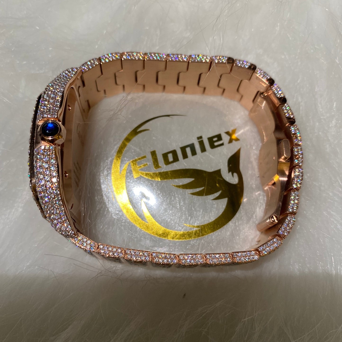 CARTIER SANTOS MOISSANITE WATCH WITH ARABIC DIAL – ROSE GOLD FINISH EDITION