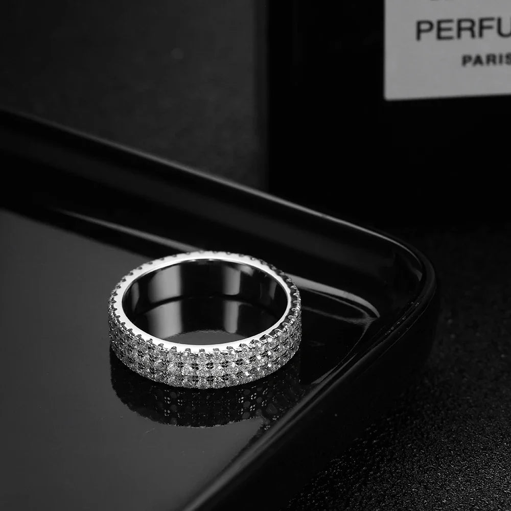 S925 Fully Moissanite 3 Rows Eternity Ring - White Gold
