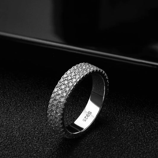 S925 Fully Moissanite 3 Rows Eternity Ring - White Gold