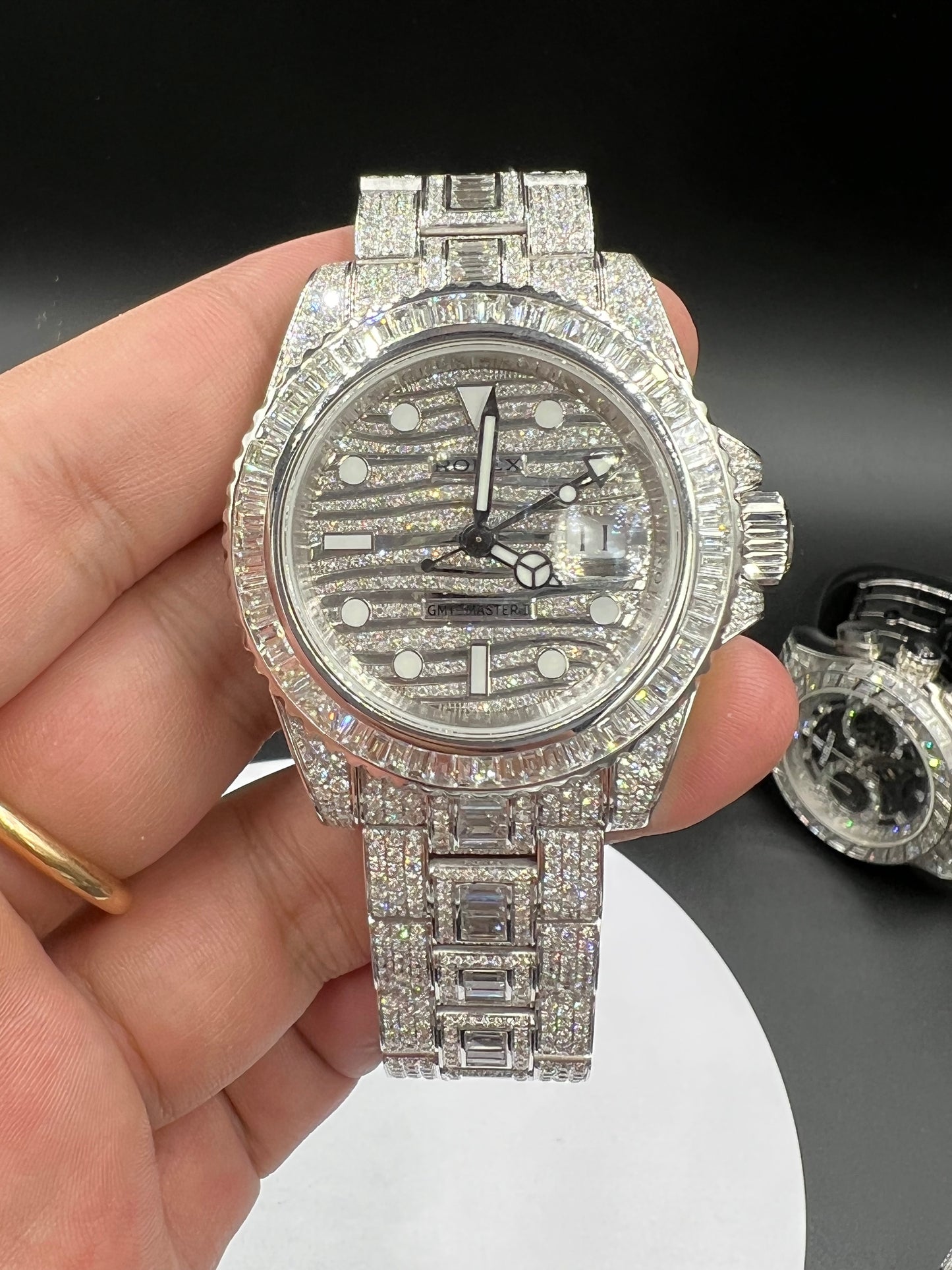 ROLEX GMT-MASTER MOISSANITE WATCH WITH DIAMOND WAVE DIAL – FULL ICED EDITION