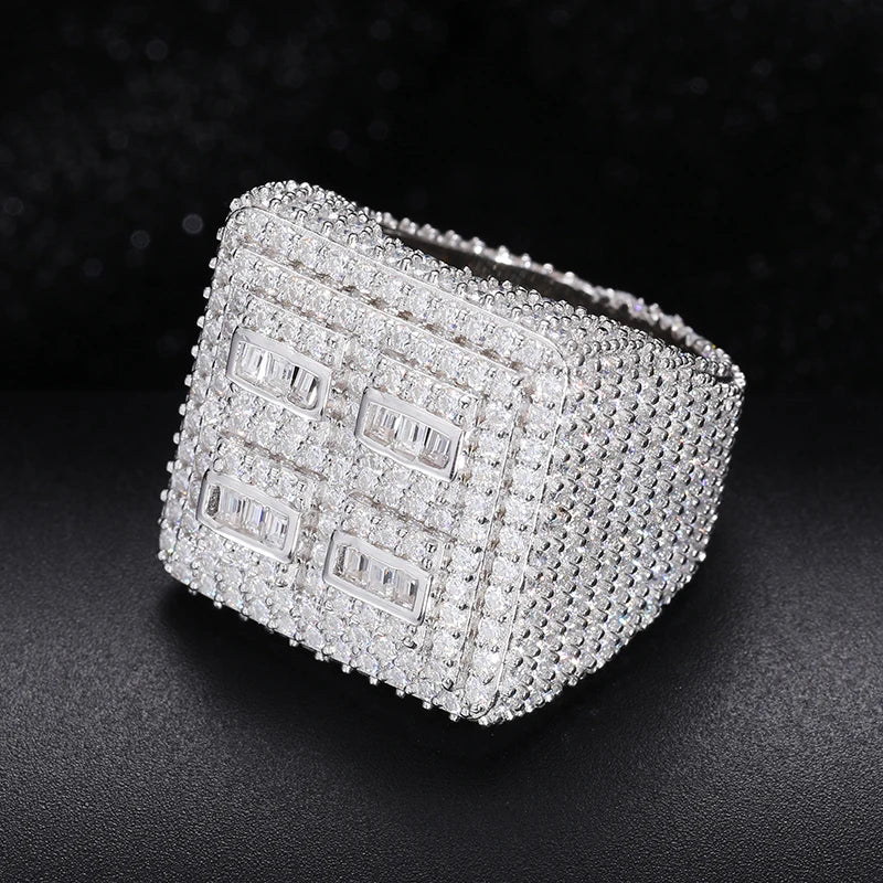 S925 Fully Moissanite Micro Pave Square Ring