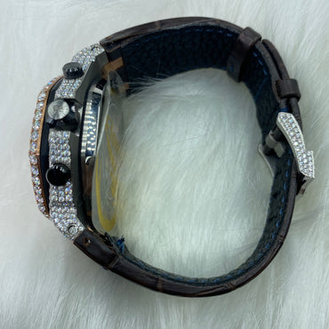 AUDEMARS PIGUET ROYAL OAK MOISSANITE – BLUE DIAL ROSE GOLD WITH LEATHER STRAP