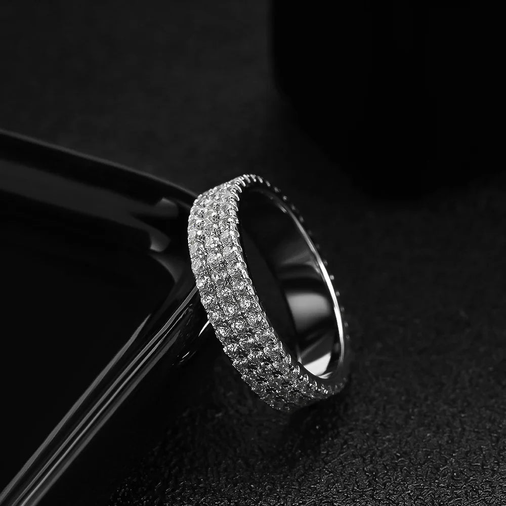 S925 Fully Moissanite 3 Rows Eternity Ring - White Gold