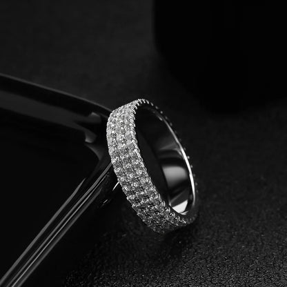 S925 Fully Moissanite 3 Rows Eternity Ring - White Gold