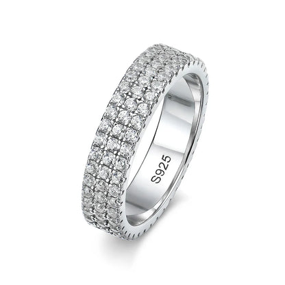 S925 Fully Moissanite 3 Rows Eternity Ring - White Gold