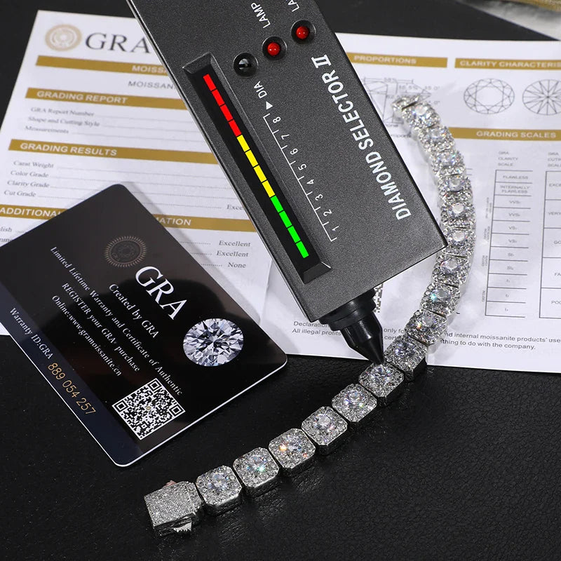 S925 Moissanite Clustered Tennis Bracelet - 5/6.5/8mm
