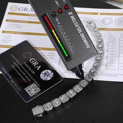 S925 Moissanite Clustered Tennis Bracelet - 5/6.5/8mm